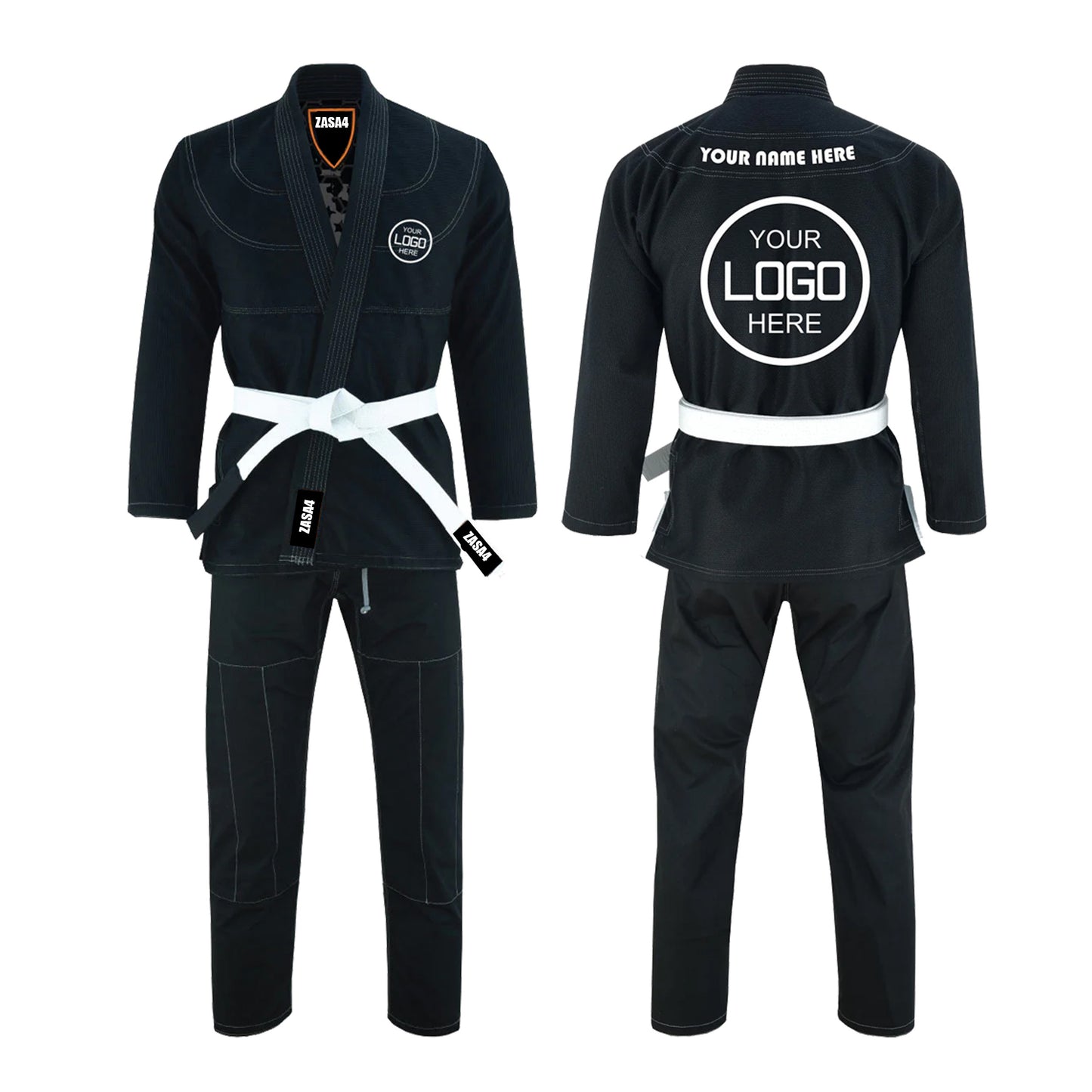 ZASA4 Black - Custom Name and Logo Brazilian Jiu Jitsu BJJ Gi