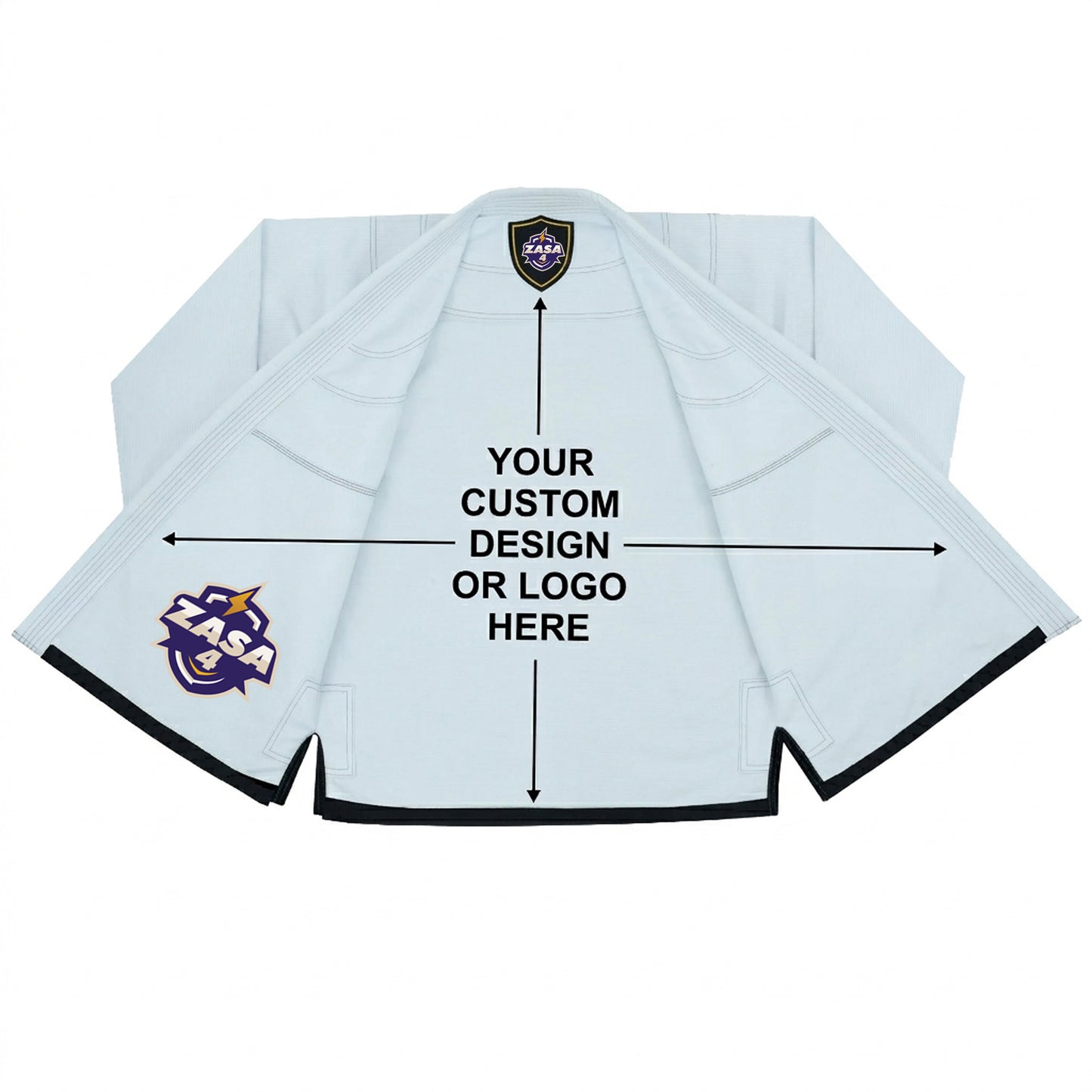 ZASA4 White- Custom Name and Logo Brazilian Jiu Jitsu BJJ Gi