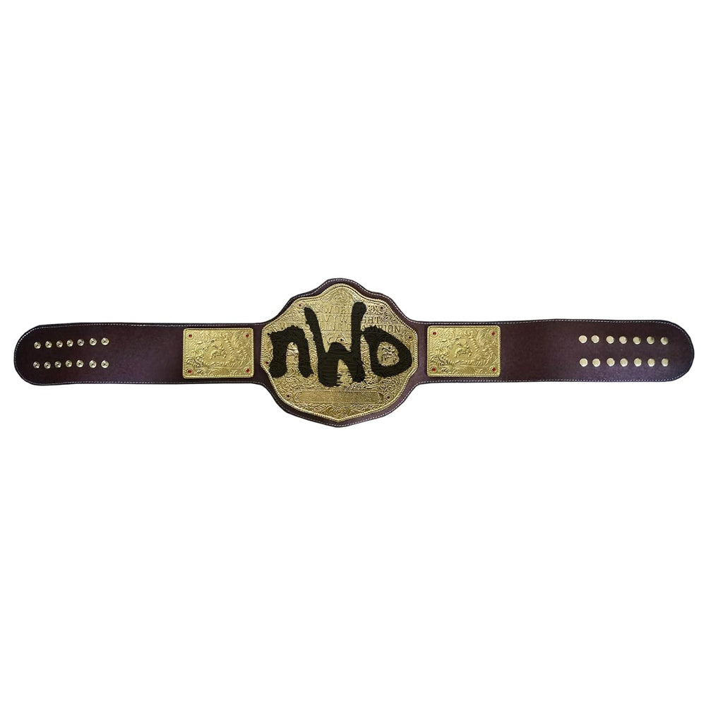 ZASA4 NWO Spray Big Gold Heavyweight Title Belts Replica 4mm Diecast Brown Leather Strap