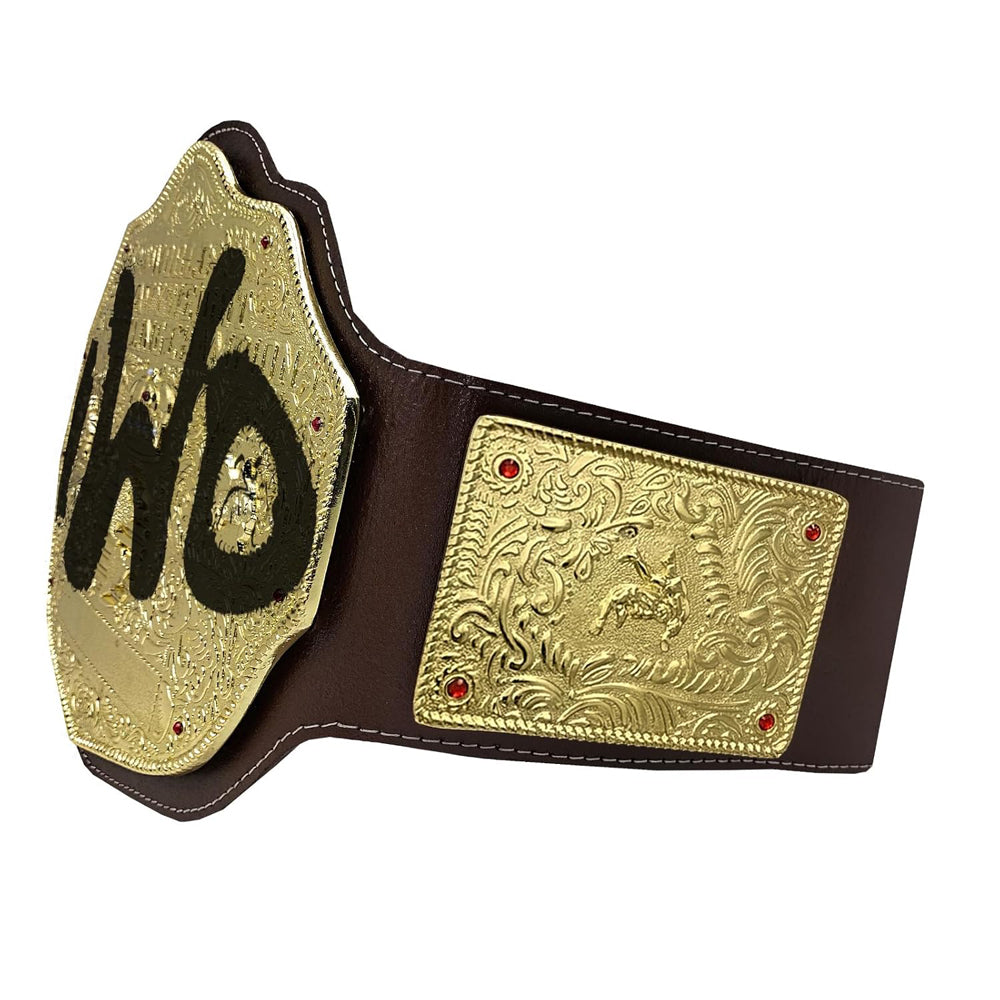 ZASA4 NWO Spray Big Gold Heavyweight Title Belts Replica 4mm Diecast Brown Leather Strap
