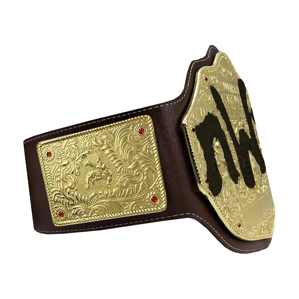 ZASA4 NWO Spray Big Gold Heavyweight Title Belts Replica 4mm Diecast Brown Leather Strap