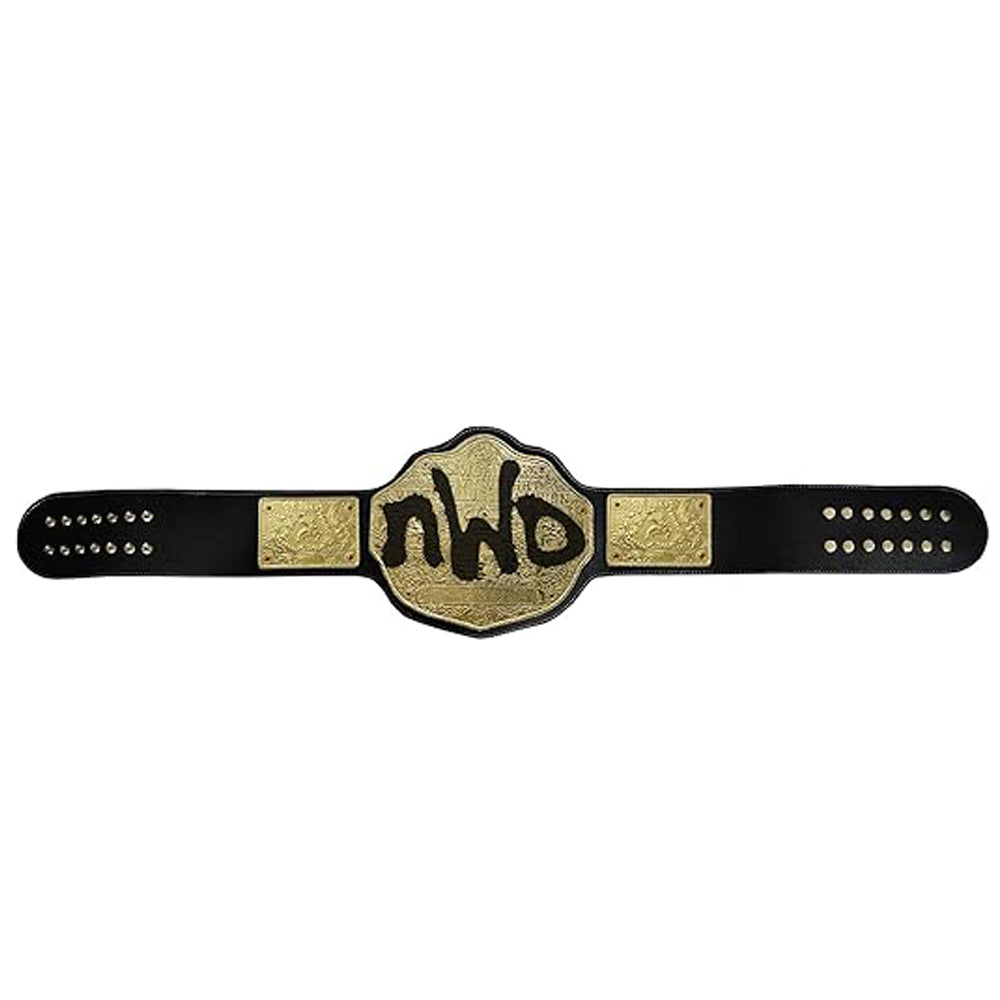 ZASA4 NWO Spray Big Gold Heavyweight Title Belts Replica 4mm Diecast Black Leather Strap