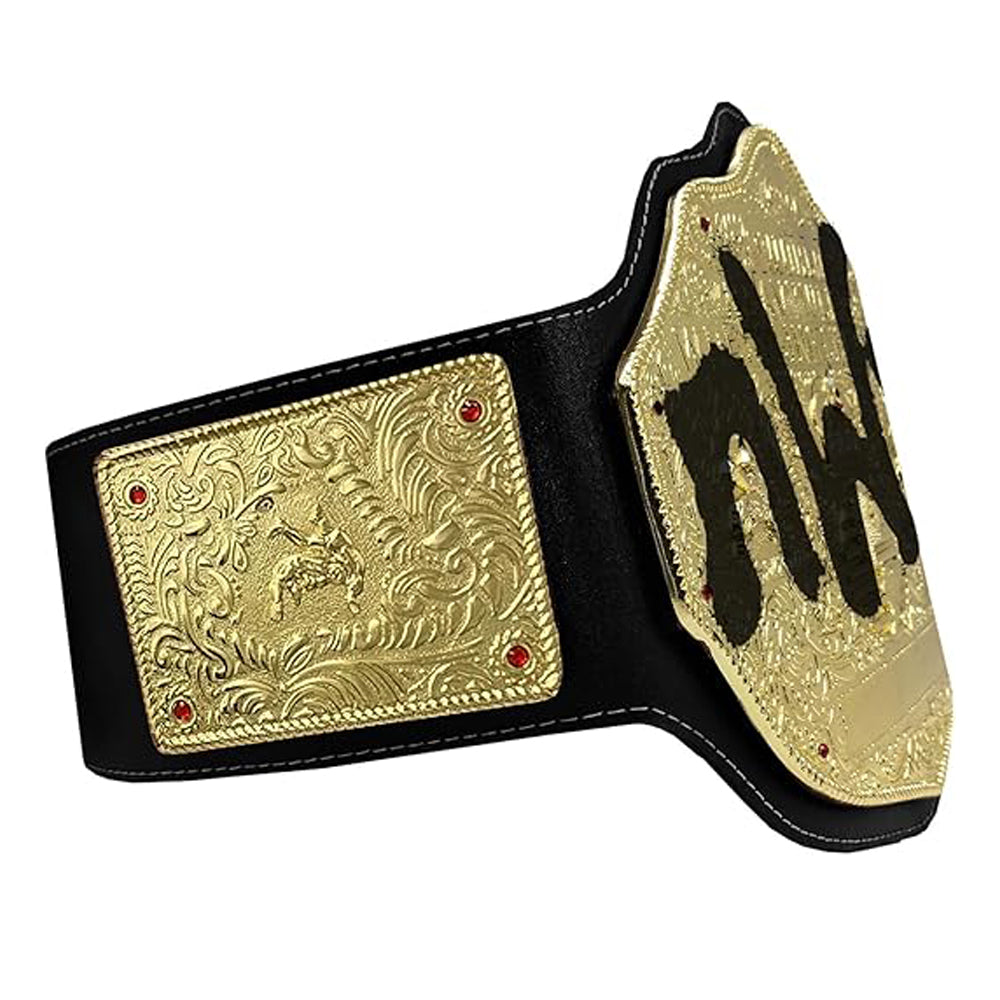 ZASA4 NWO Spray Big Gold Heavyweight Title Belts Replica 4mm Diecast Black Leather Strap