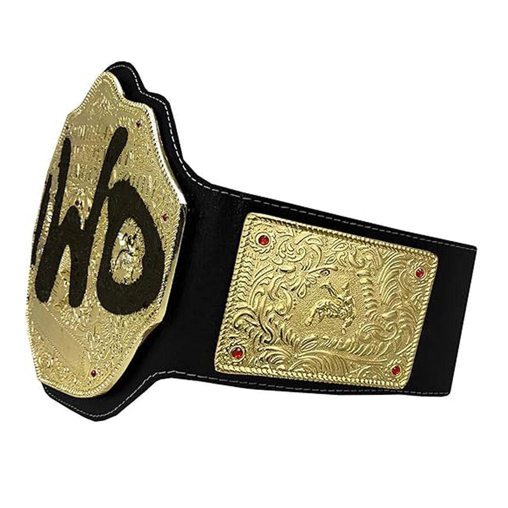 ZASA4 NWO Spray Big Gold Heavyweight Title Belts Replica 4mm Diecast Black Leather Strap